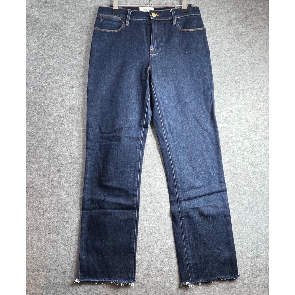 FRAME Le High Straight Jeans Womens Dark Blue Cropped Raw Hem High Rise Denim 26